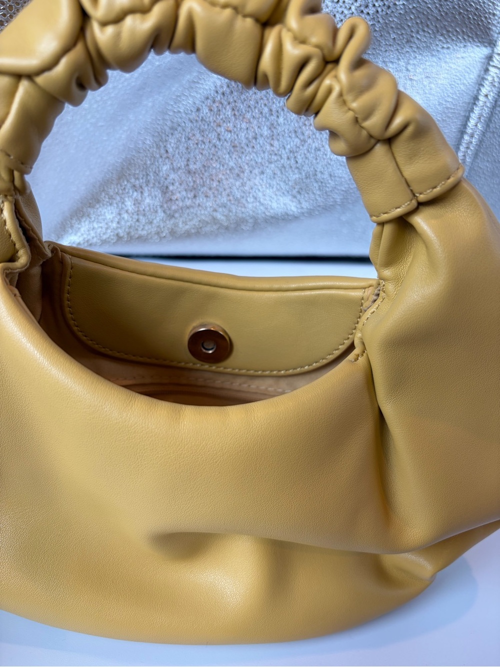 Ruched Handle Mustard Shoulder Hobo Bag